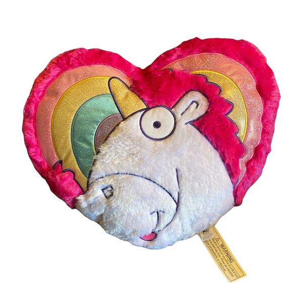 Despicable ME Universal Studios Parks Plush Fluffy Unicorn Heart Rainbow Pillow - Picture 2 of 5